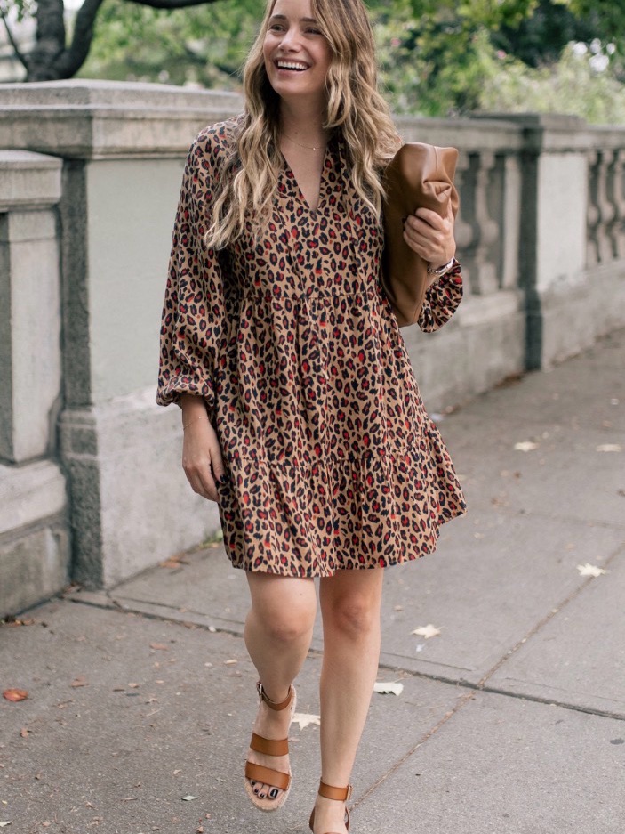 The Drop X Grace Atwood Leopard Print Mini Dress With Red Accents And Pockets